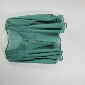 PAPAYA Woman S Green Sheer button front flare Top blouse
